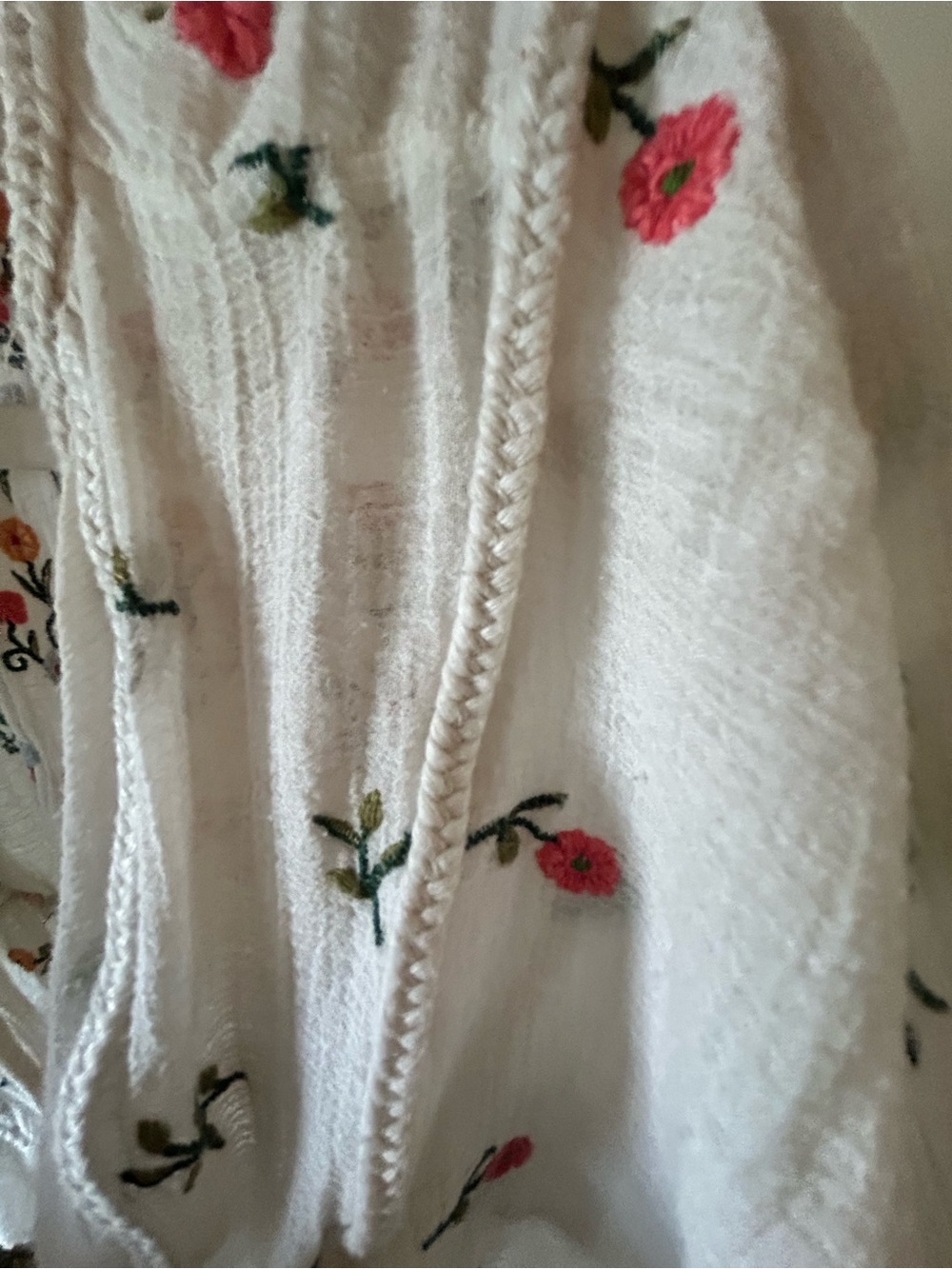 Zara Cream Embroidered Tie Front Cropped Cardigan Floral Kimono Blouse Size S - Picture 6 of 14